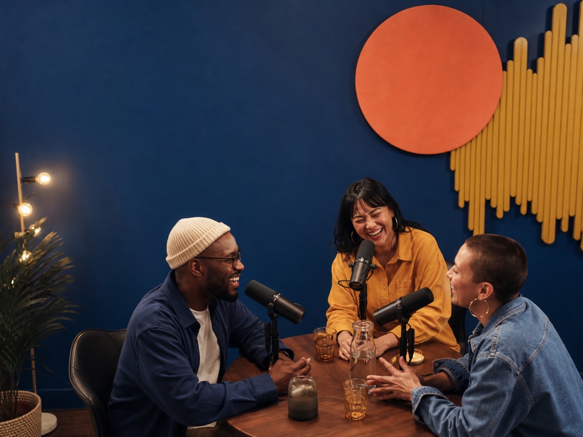 Friends recording a live YouPod conversation